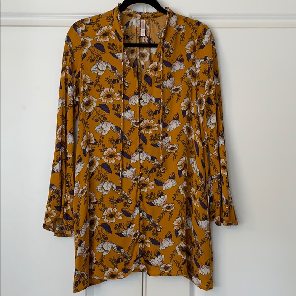 Bell Sleeve Floral Mini Dress